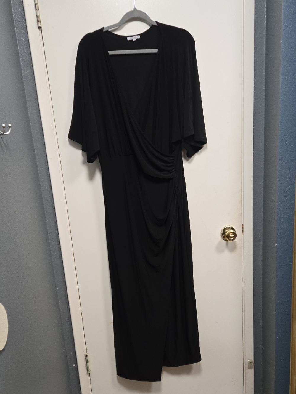 white birch Black Draped V-Neck Maxi Dress